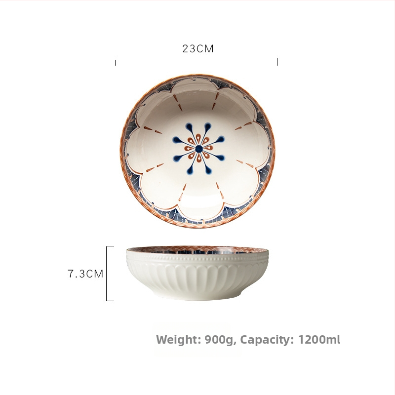 9-palcová porcelánová misa na polievku v japonskom štýle s viničným vzorom, hlboká keramická misa na domáce použitie, veľká misa na rybaciu polievku a horúci hrniec
