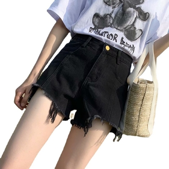 Γυναικείοι τζιν σορτς με ψηλή μέση, μαύρο και μπλε, άνοιξη-καλοκαίρι 2025, γραμμή Α, χαλαρή εφαρμογή