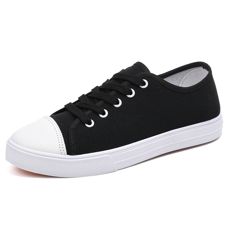 Γυναικείες καμβά sneakers σε κορεατικό στυλ, λευκές, χαμηλό ύψος, μονόχρωμες, καθημερινά παπούτσια για άνοιξη και φθινόπωρο