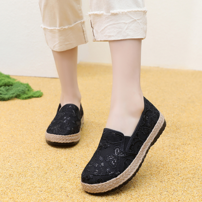 Γυναικεία παπούτσια τύπου Fisherman, slip-on, δαντελωτό κέντημα, επάνω με πλέγμα, άνοιξη 2026, φλατ σόλα
