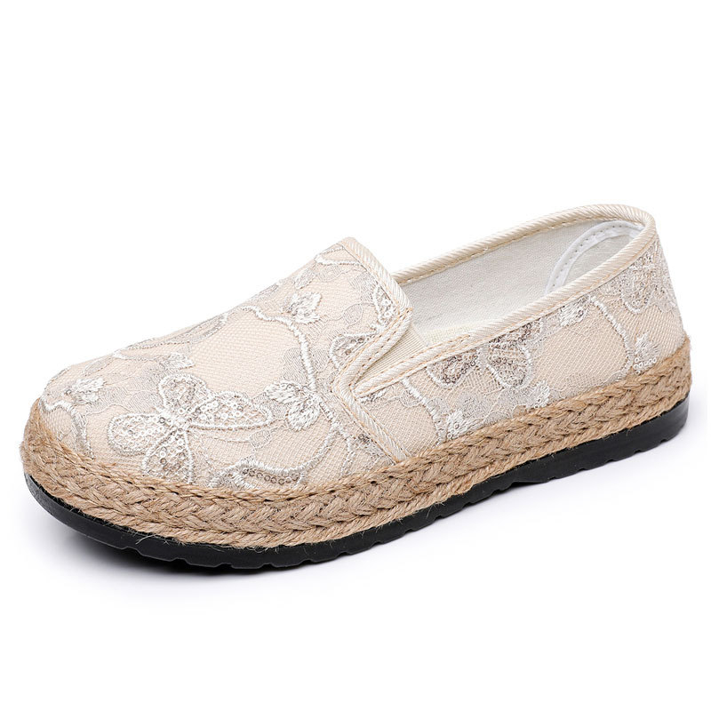 Γυναικεία παπούτσια τύπου Fisherman, slip-on, δαντελωτό κέντημα, επάνω με πλέγμα, άνοιξη 2026, φλατ σόλα