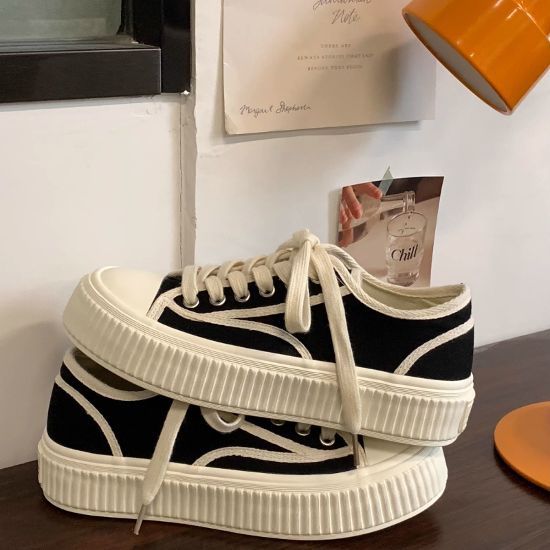 Γυναικείες καμβά sneakers με φαρδιά σόλα, κορεατικό στυλ, άνοιξη 2025