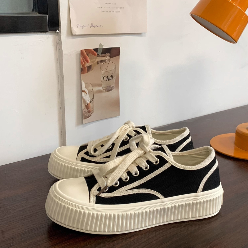 Γυναικείες καμβά sneakers με φαρδιά σόλα, κορεατικό στυλ, άνοιξη 2025