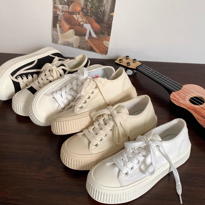 Γυναικείες καμβά sneakers με φαρδιά σόλα, κορεατικό στυλ, άνοιξη 2025