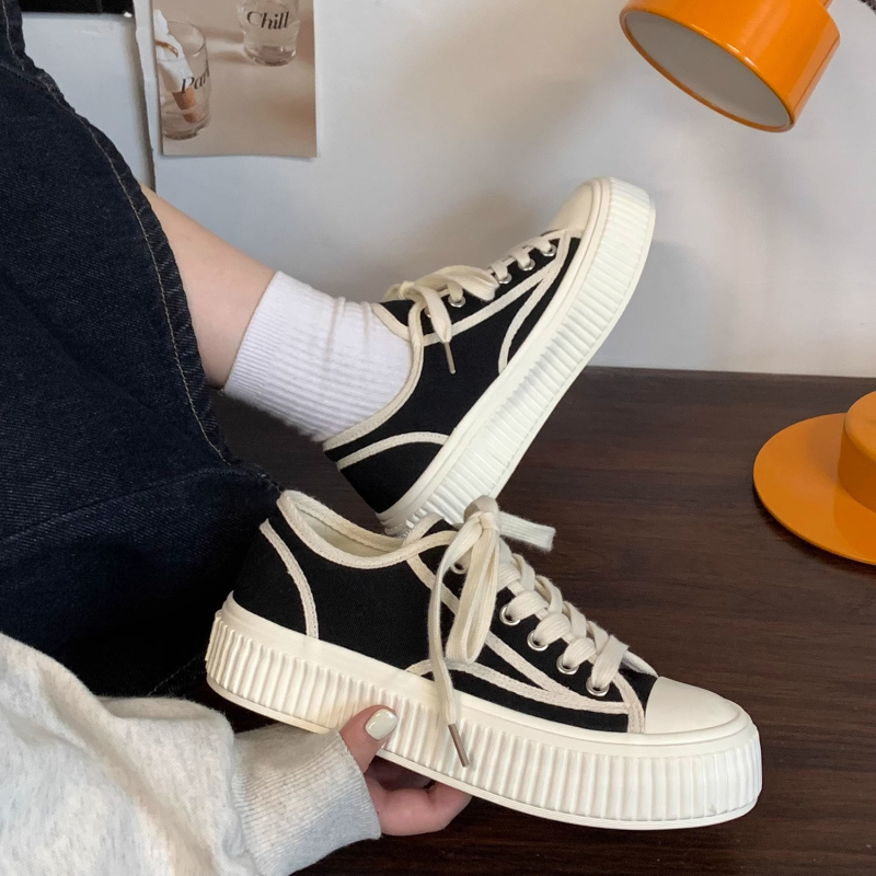 Γυναικείες καμβά sneakers με φαρδιά σόλα, κορεατικό στυλ, άνοιξη 2025