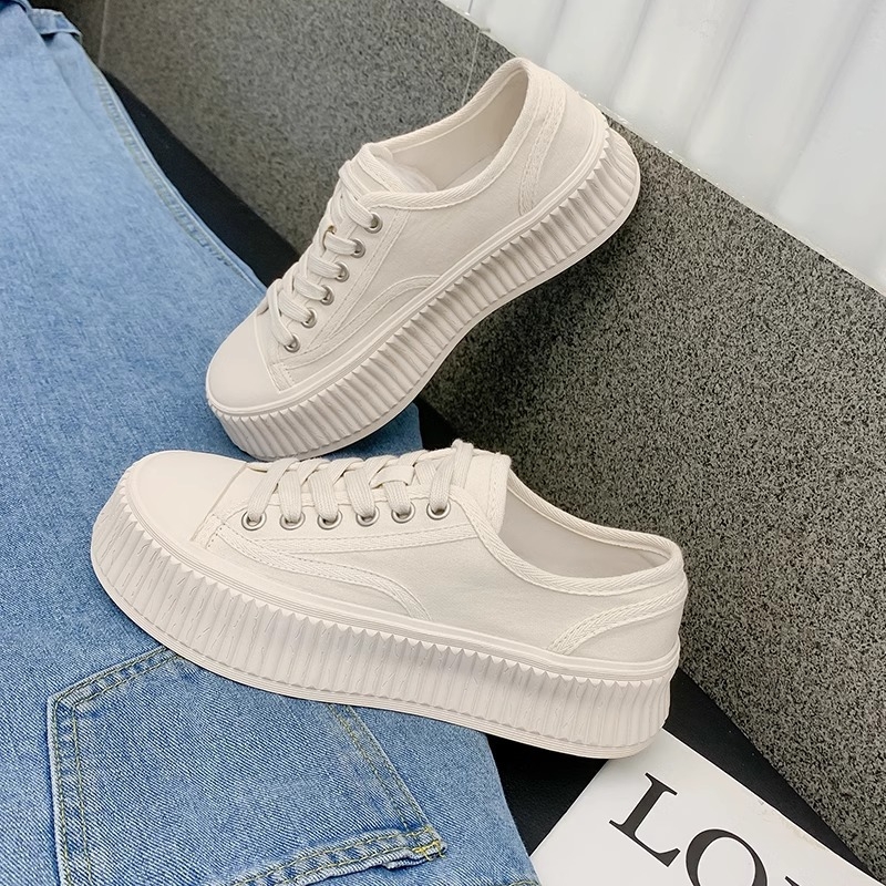 Γυναικείες καμβά sneakers με φαρδιά σόλα, κορεατικό στυλ, άνοιξη 2025