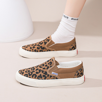 Γυναικείες καμβά sneakers με λεοπάρprint, χαμηλό ύψος, ρετρό κορεατικό στυλ, αντιολισθητικά casual παπούτσια με καουτσούκ σόλα