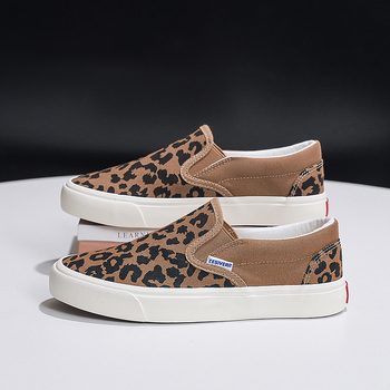 Γυναικείες καμβά sneakers με λεοπάρprint, χαμηλό ύψος, ρετρό κορεατικό στυλ, αντιολισθητικά casual παπούτσια με καουτσούκ σόλα
