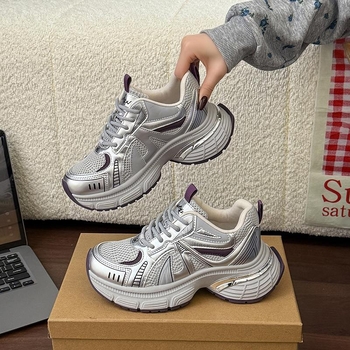Γυναικείες sneakers τύπου Dad με διπλό δίχτυ και φαρδιά σόλα, άνετα αθλητικά για όλες τις εποχές