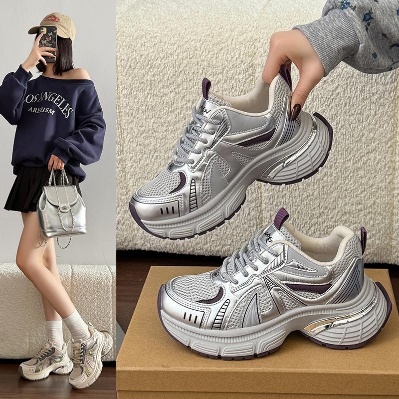 Γυναικείες sneakers τύπου Dad με διπλό δίχτυ και φαρδιά σόλα, άνετα αθλητικά για όλες τις εποχές