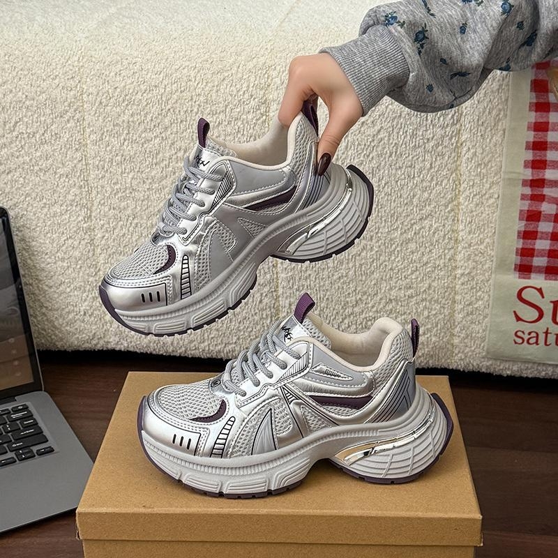 Γυναικείες sneakers τύπου Dad με διπλό δίχτυ και φαρδιά σόλα, άνετα αθλητικά για όλες τις εποχές