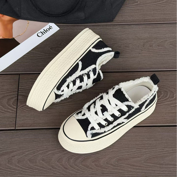 Γυναικείες καμβά sneakers με αύξηση ύψους 5 cm, λευκά, Παριζιάνικο στυλ ψαρά, Άνοιξη 2026