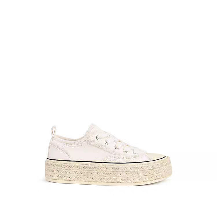 Γυναικείες καμβά sneakers με αύξηση ύψους 5 cm, λευκά, Παριζιάνικο στυλ ψαρά, Άνοιξη 2026