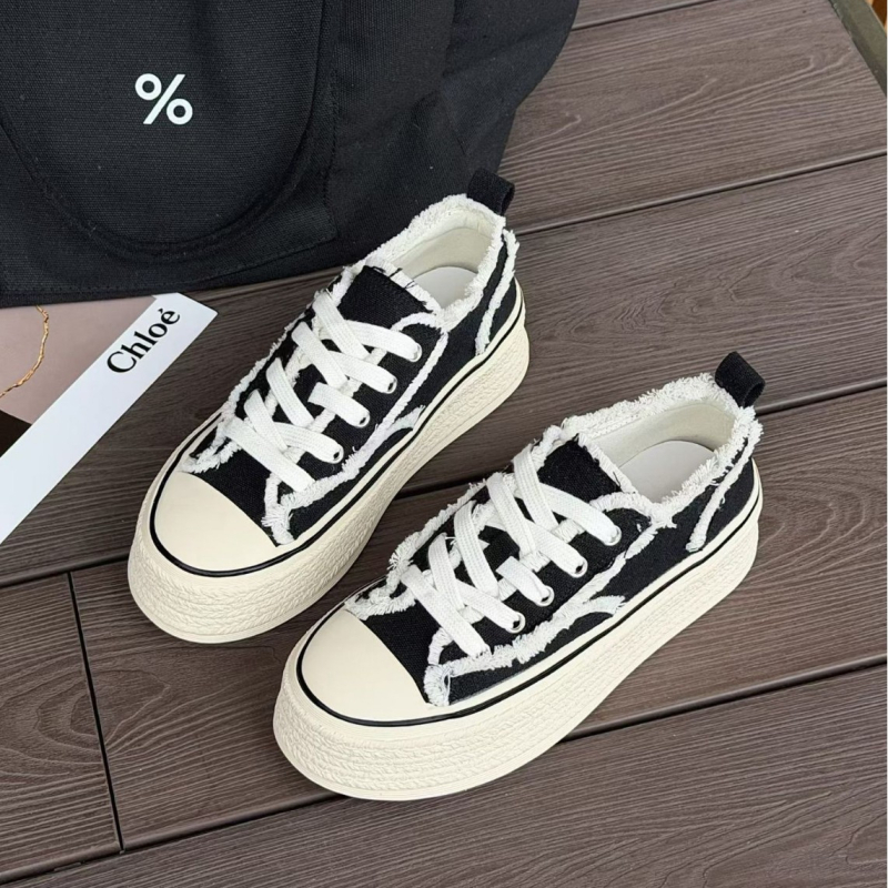 Γυναικείες καμβά sneakers με αύξηση ύψους 5 cm, λευκά, Παριζιάνικο στυλ ψαρά, Άνοιξη 2026