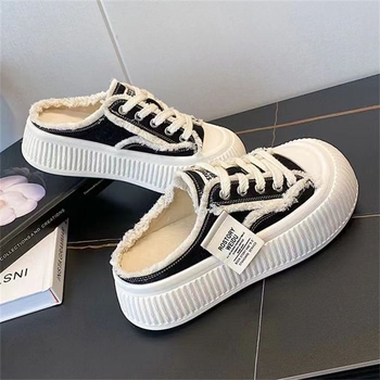 Γυναικείες slip-on μούλες με κλειστό δάχτυλο και φαρδιά πλατφόρμα, καμβά παπούτσια φθινοπωρινά 2025