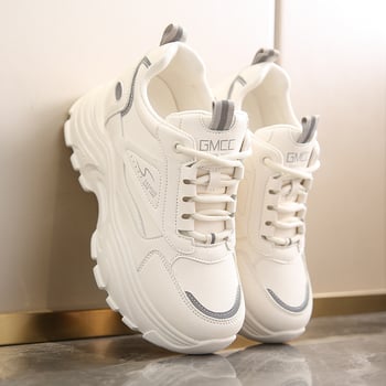 Γυναικεία λευκά sneakers – Άνοιξη 2024, με φαρδιά σόλα για αύξηση ύψους, καθημερινά αθλητικά παπούτσια