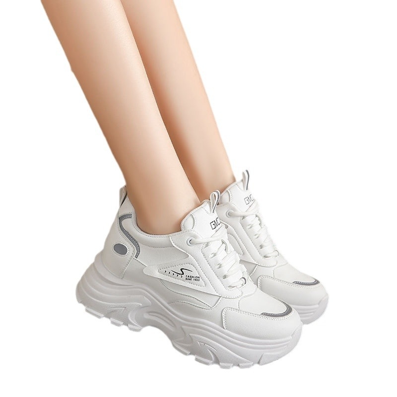Γυναικεία λευκά sneakers – Άνοιξη 2024, με φαρδιά σόλα για αύξηση ύψους, καθημερινά αθλητικά παπούτσια