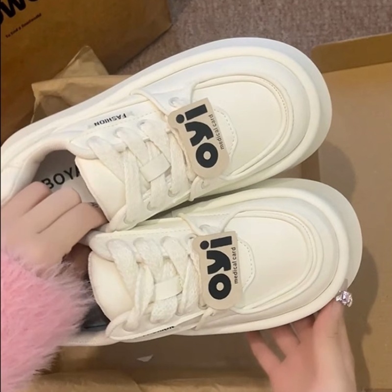 Γυναικείες sneakers αυξητικού ύψους με φαρδιά σόλα, λευκές, φθινόπωρο 2024