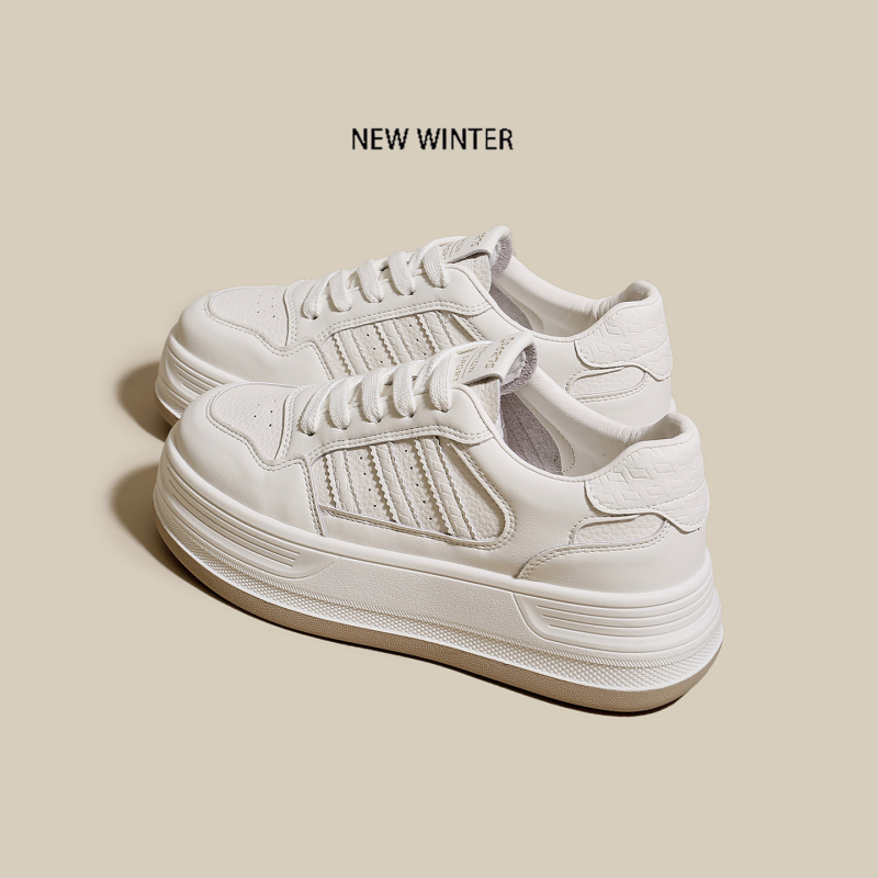 Difanfei Γυναικειες λευκές sneakers από γνήσιο δέρμα με φαρδιά σόλα για αύξηση ύψους, μοντέλο άνοιξη 2026, ελαφριά καθημερινά αθλητικά παπούτσια