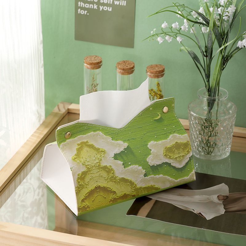Δερμάτινο κουτί χαρτοπετσέτας με σχέδιο σε στιλ ελαιογραφίας, επιτραπέζιος φορέας χαρτοπετσέτας για αυτοκίνητο, σαλόνι, μπάνιο και τραπεζαρία — premium