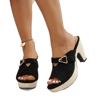 Γυναικείαι καλοκαιρινά slip-on σανδάλια με διάτρητο σχέδιο, μονόχρωμα, χοντρό τακούνι, ανοιχτή μύτη, ευρωπαϊκό στιλ, EU 43