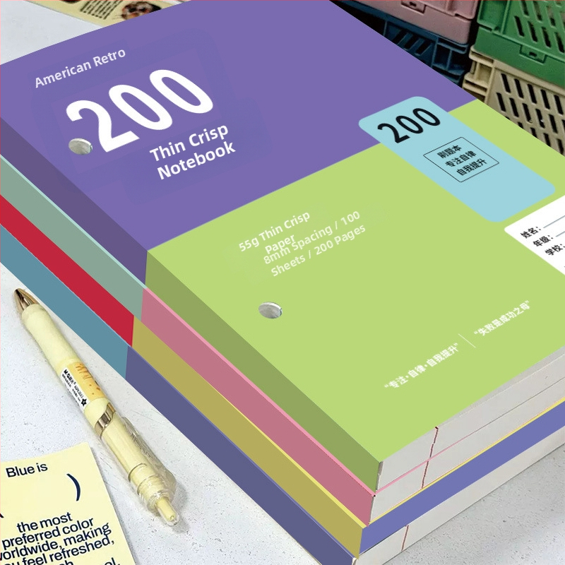 Tenký zošit UYA A5 na cvičné otázky, záznam chýb, poznámky a denník — 100–200 strán, 55 g/m² panenský papier, lepená väzba, kreatívny štýl