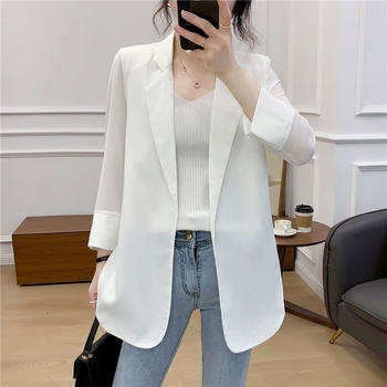 Γυναικείο chiffon blazer σε μεγάλο μέγεθος, ελαφρύ καλοκαιρινό σακάκι με κυρτή γραμμή, προστασία από τον ήλιο