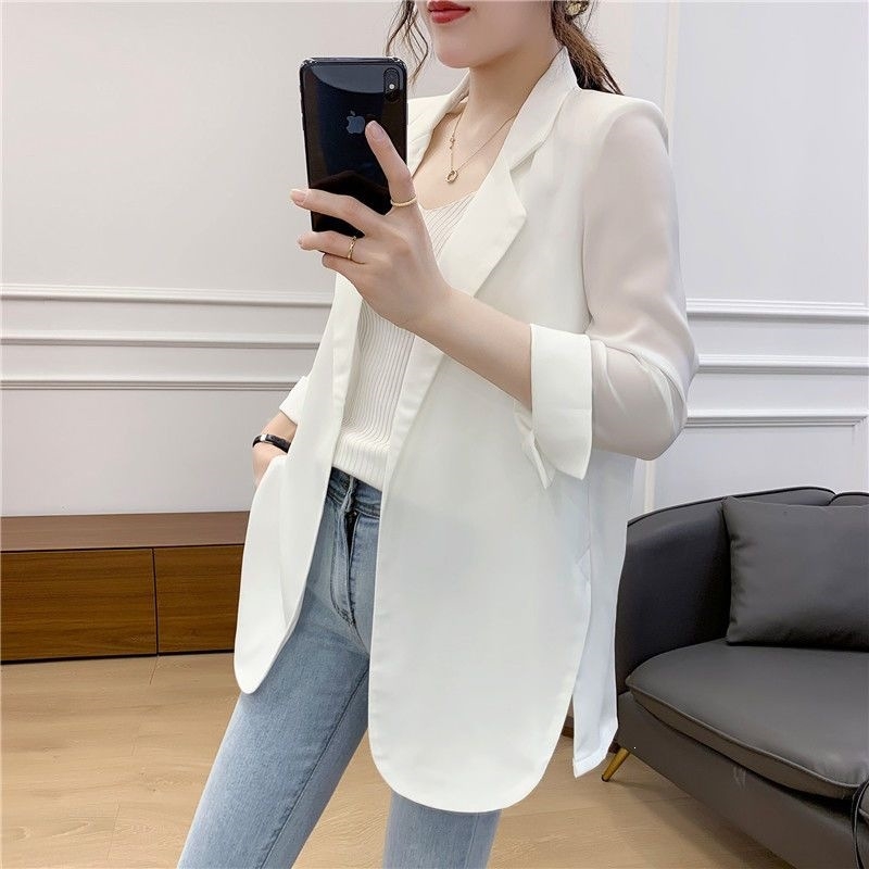 Γυναικείο chiffon blazer σε μεγάλο μέγεθος, ελαφρύ καλοκαιρινό σακάκι με κυρτή γραμμή, προστασία από τον ήλιο