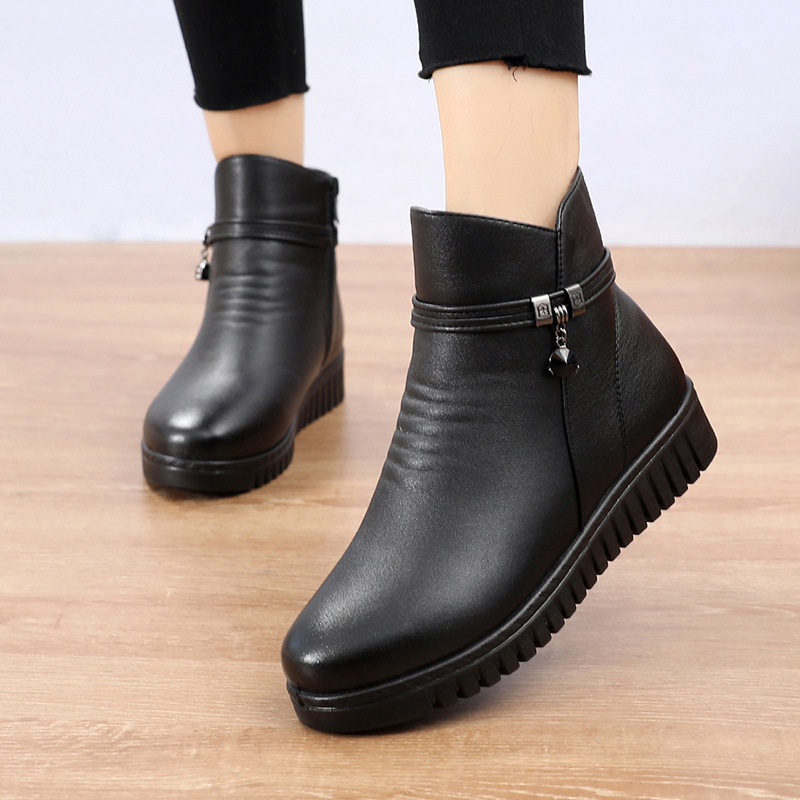 Γυναικείες ζεστές μπότες για το χειμώνα με επίπεδη σόλα και πλευρικό φερμουάρ, αντιολισθητικές, για μεσήλικες και ηλικιωμένες, μέγεθος 41
