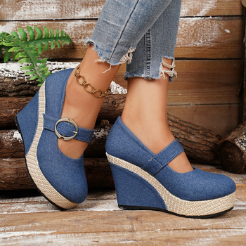 Γυναικείες loafers με πλατφόρμα, μεγάλου μεγέθους, στρογγυλή μύτη, 6–8 εκ ύψος τακουνιού, υφασμάτινο πάνω μέρος, καουτσούκ σόλα, άνοιξη-καλοκαίρι-φθινόπωρο