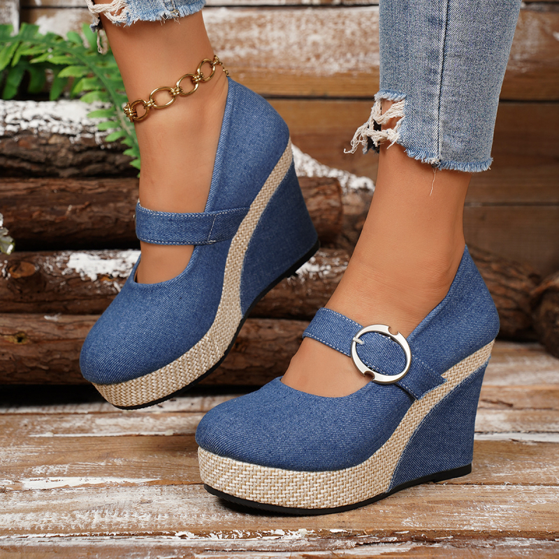 Γυναικείες loafers με πλατφόρμα, μεγάλου μεγέθους, στρογγυλή μύτη, 6–8 εκ ύψος τακουνιού, υφασμάτινο πάνω μέρος, καουτσούκ σόλα, άνοιξη-καλοκαίρι-φθινόπωρο