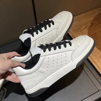Γυναικείες λευκές sneakers με παχιά σόλα, Chanel-inspired panda print, casual