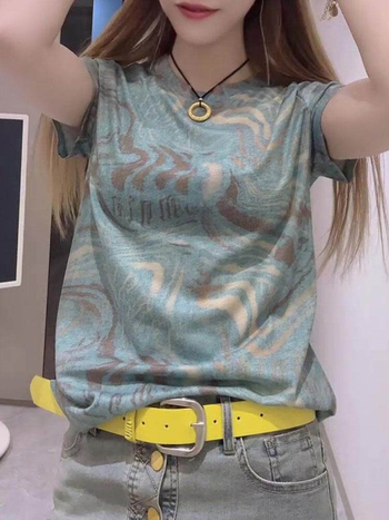 2026 Καλοκαίρι Νέα Γυναικεία T-shirt μόδας με στρογγυλή λαιμόκοψη, διαβαθμισμένο εκτύπωμα, κοντό μανίκι, στυλάτο και νεανικό τοπ