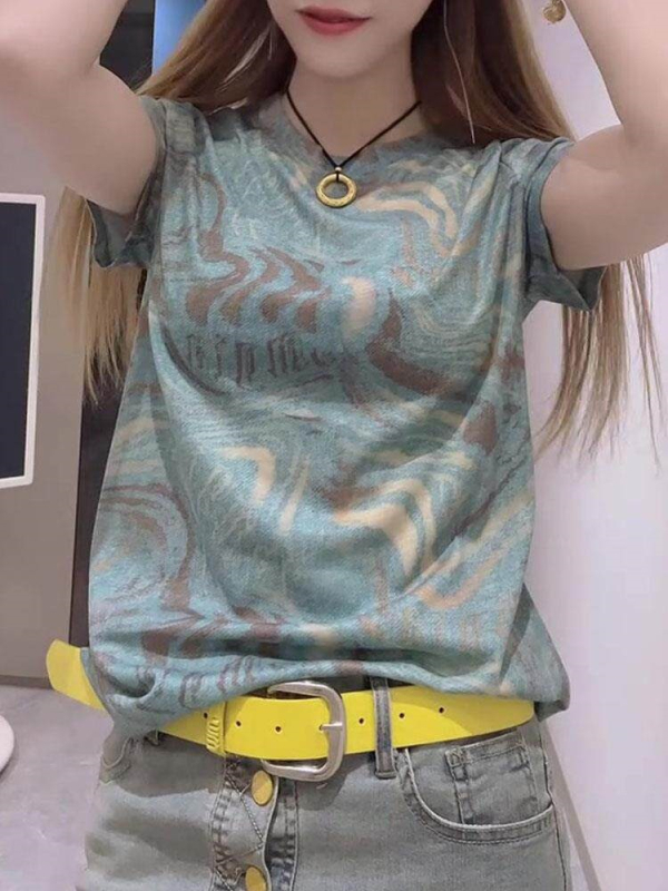 2026 Καλοκαίρι Νέα Γυναικεία T-shirt μόδας με στρογγυλή λαιμόκοψη, διαβαθμισμένο εκτύπωμα, κοντό μανίκι, στυλάτο και νεανικό τοπ