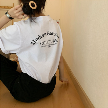 Γυναικεία κοντομάνικη μπλούζα T‑shirt, 2025 καλοκαίρι, κορεατικό στυλ, φαρδιά γραμμή, εκτύπωση γραμμάτων