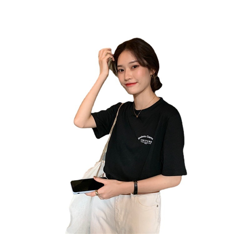 Γυναικεία κοντομάνικη μπλούζα T‑shirt, 2025 καλοκαίρι, κορεατικό στυλ, φαρδιά γραμμή, εκτύπωση γραμμάτων