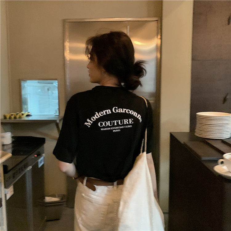 Γυναικεία κοντομάνικη μπλούζα T‑shirt, 2025 καλοκαίρι, κορεατικό στυλ, φαρδιά γραμμή, εκτύπωση γραμμάτων