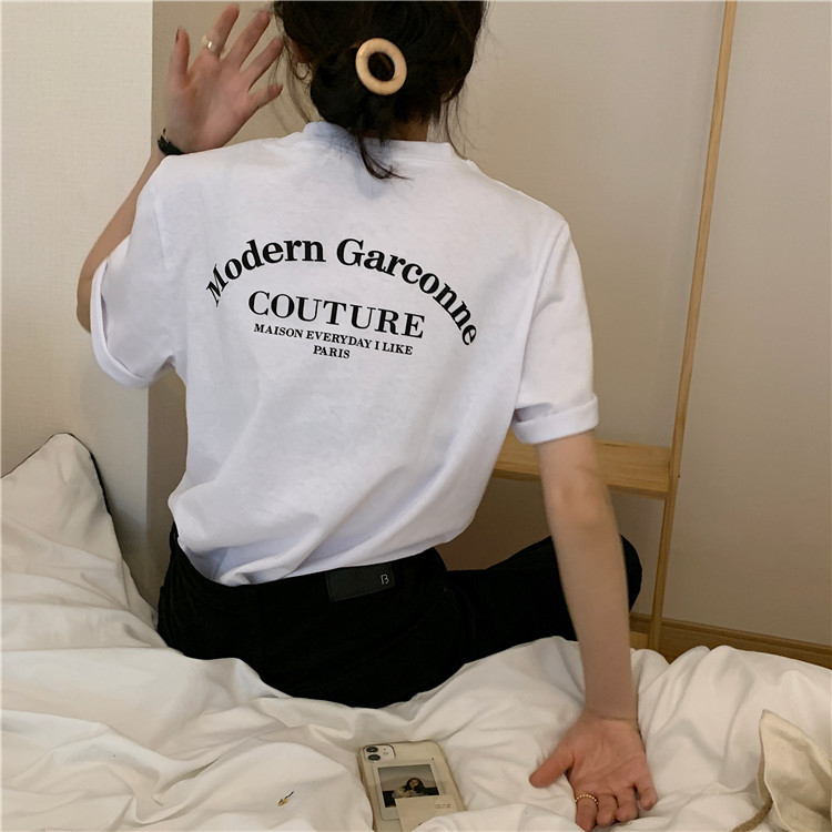 Γυναικεία κοντομάνικη μπλούζα T‑shirt, 2025 καλοκαίρι, κορεατικό στυλ, φαρδιά γραμμή, εκτύπωση γραμμάτων