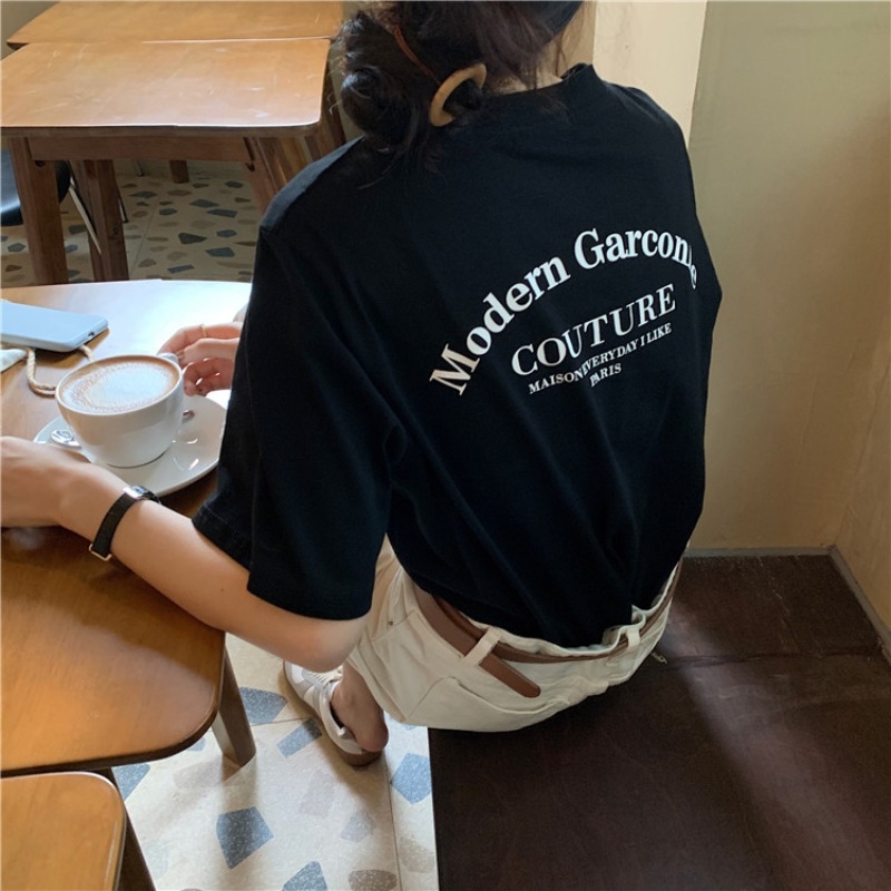 Γυναικεία κοντομάνικη μπλούζα T‑shirt, 2025 καλοκαίρι, κορεατικό στυλ, φαρδιά γραμμή, εκτύπωση γραμμάτων
