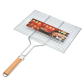 Téglalap alakú grillrács készlet, vastagított rács csirke és hal sütéséhez, fa fogantyúval