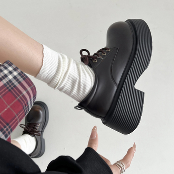 Γυναικείοι καφέ loafers με παχιά σόλα – ρετρό βρετανικό στυλ Mary Jane, PU δέρμα