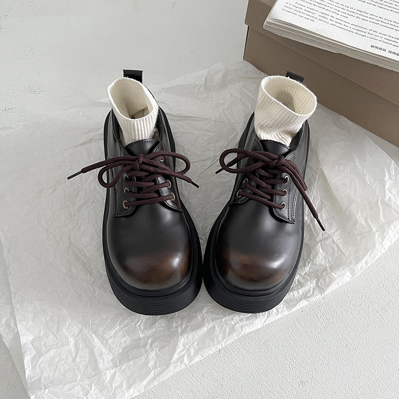 Γυναικείοι καφέ loafers με παχιά σόλα – ρετρό βρετανικό στυλ Mary Jane, PU δέρμα
