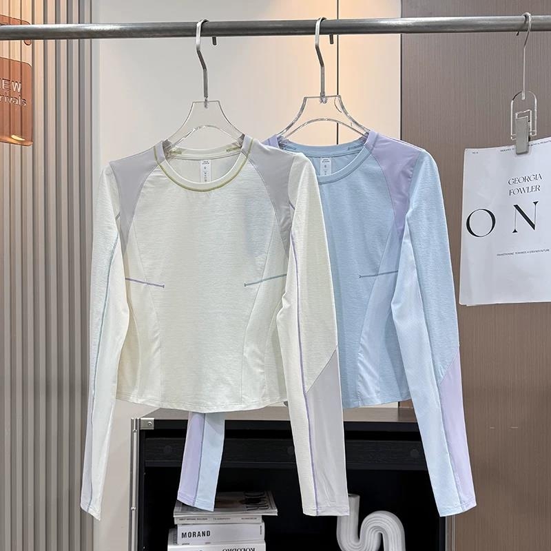 Γυναικεία μακρυμάνικη T-shirt με χρωματικά μπλοκ, γρήγορο στέγνωμα, εξωτερικό στυλ ορειβασίας, βασικό υλικό πολυεστέρας