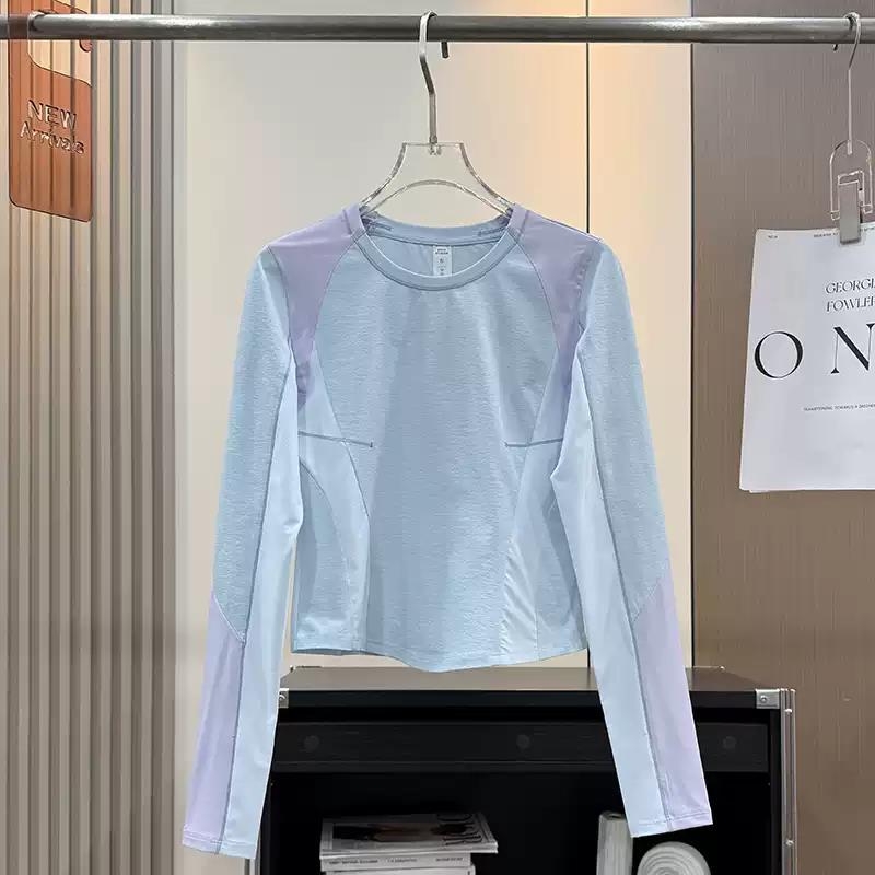 Γυναικεία μακρυμάνικη T-shirt με χρωματικά μπλοκ, γρήγορο στέγνωμα, εξωτερικό στυλ ορειβασίας, βασικό υλικό πολυεστέρας