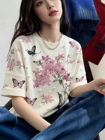 2026 Πολυχρηστικό εκτυπωμένο φλοράλ T‑shirt για άνοιξη – Casual γυναικείο τοπ