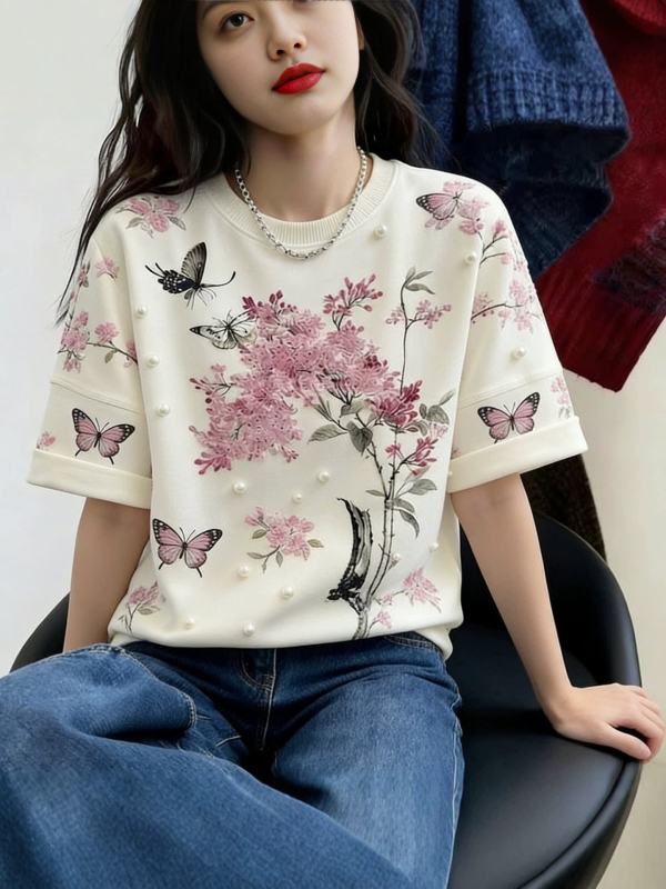 2026 Πολυχρηστικό εκτυπωμένο φλοράλ T‑shirt για άνοιξη – Casual γυναικείο τοπ