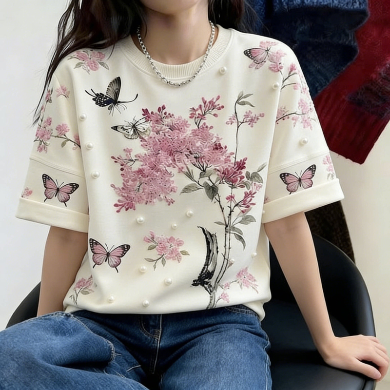 2026 Πολυχρηστικό εκτυπωμένο φλοράλ T‑shirt για άνοιξη – Casual γυναικείο τοπ