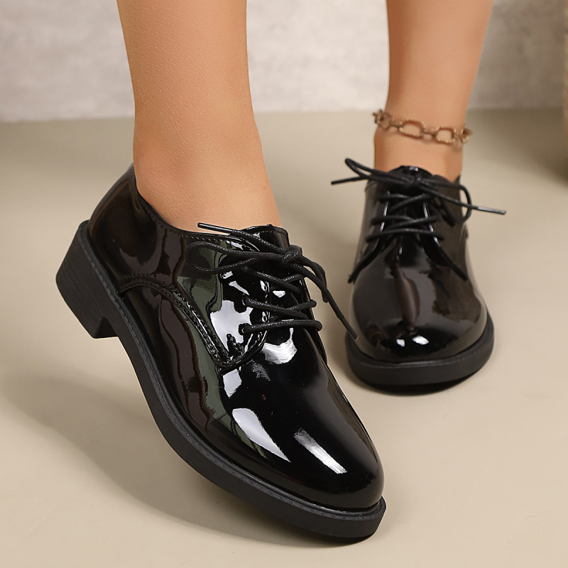 Γυναικεία δερμάτινα loafers σε βρετανικό στυλ με κορδόνια, μεγάλο μέγεθος EU 43, άνοιξη 2026, ρετρό σχεδίαση