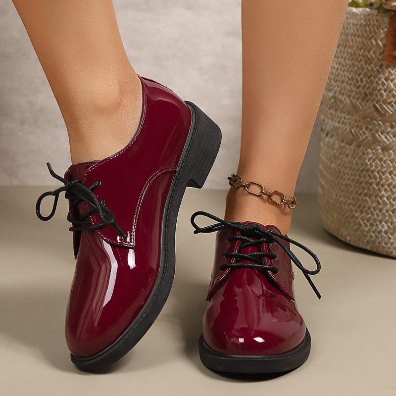 Γυναικεία δερμάτινα loafers σε βρετανικό στυλ με κορδόνια, μεγάλο μέγεθος EU 43, άνοιξη 2026, ρετρό σχεδίαση