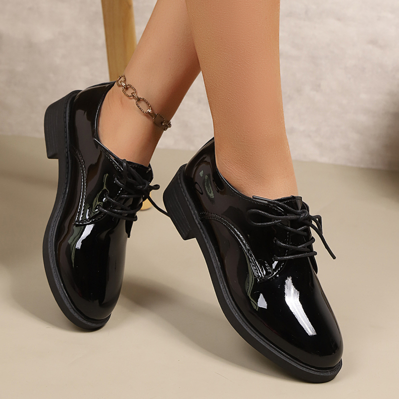 Γυναικεία δερμάτινα loafers σε βρετανικό στυλ με κορδόνια, μεγάλο μέγεθος EU 43, άνοιξη 2026, ρετρό σχεδίαση